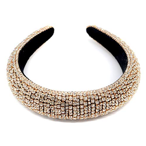 Rhinestone Crystal Diamond Headbands for Women Luxury Shiny Padded Diamond Headband Hair Hoops Fashion Hair Accessories for Girls Bejewelled Hairband Sparkly Party Headband (Gold)