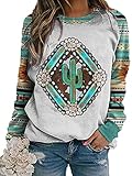 Akivide Women's Aztec Print Western Shirts Vintage Graphic Long Sleeve Crewneck Sweatshirt Fall Tops...