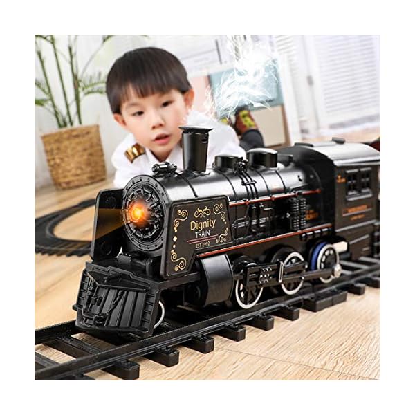 TRCS Retro Dampfeisenbahn, Eisenbahn elektrisch Set mit 5 Wagen, Szene, Rauchöl, Schwarz Elektrische Lokomotive, Spur H0… – Bild 7