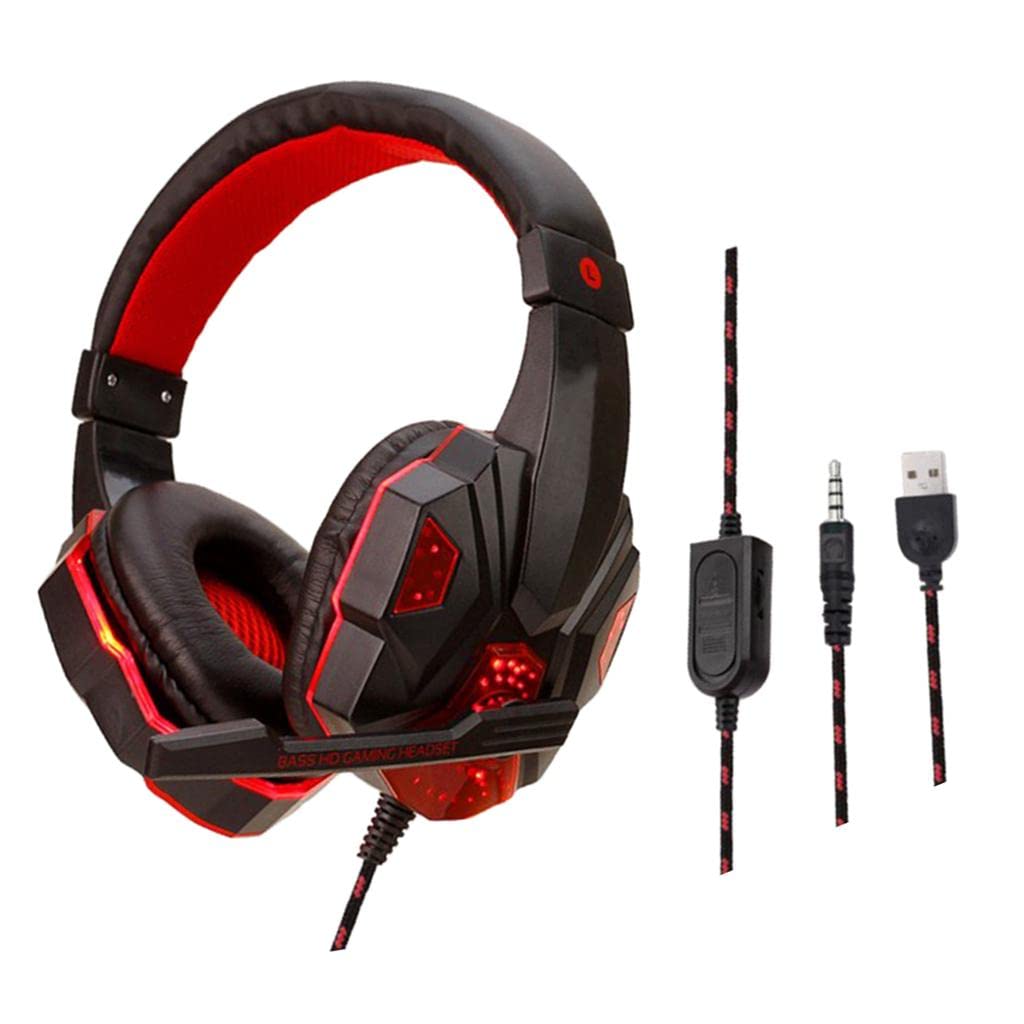 MERISHOPP Wired Head-Mounted Gaming Headset with Mic and Led Light Black Red|Computers/Tablets & Networking | Laptop & Desktop Accessories | Headsets-image-42