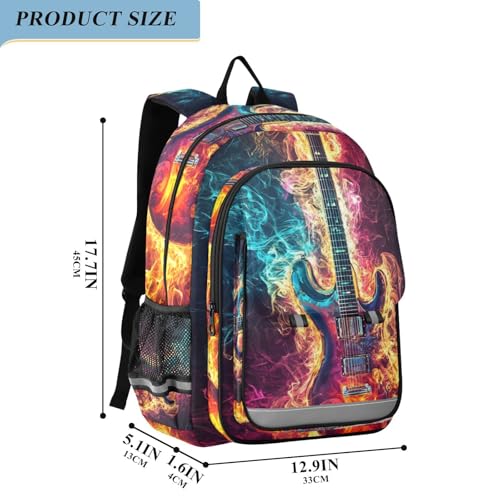 Guitar Fire Blue Backpack Travel Laptop Daypack Shoulder Bag Book Bag Daypack with Reflective Strip 12.9 ×17.7 In2