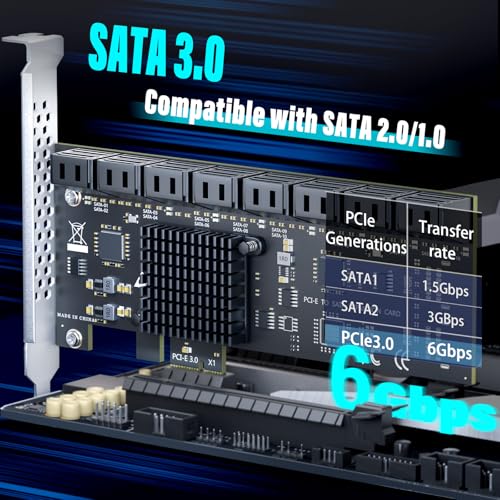Image of 16-Port SATA Expansion Card (PCIe 3.0 x1 to 6Gbps SATA Card), Compatible with Windows /Mac /Linux /NAS