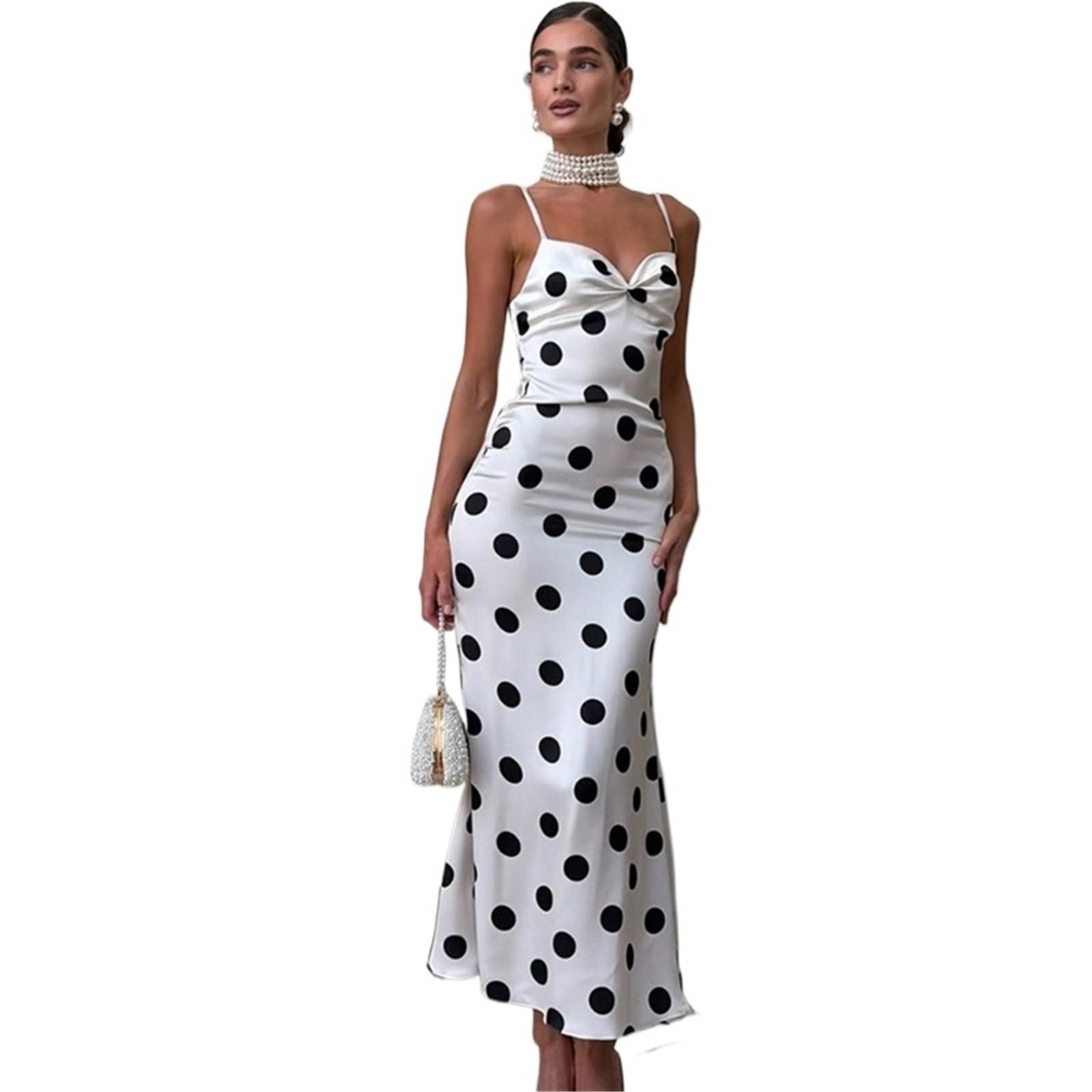 Vestido de Playa Blanco Maxi Mujer Sexy Cuello en V Estampado Patchwork Delgado Verano Elegante Fiesta Casual