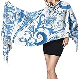  LINGF Bufanda de moda para mujer,elegante chal de bufanda,bufanda de manta acogedora,turbante de paisley floral azul blanco,bufandas de 27 x 77 pulgadas