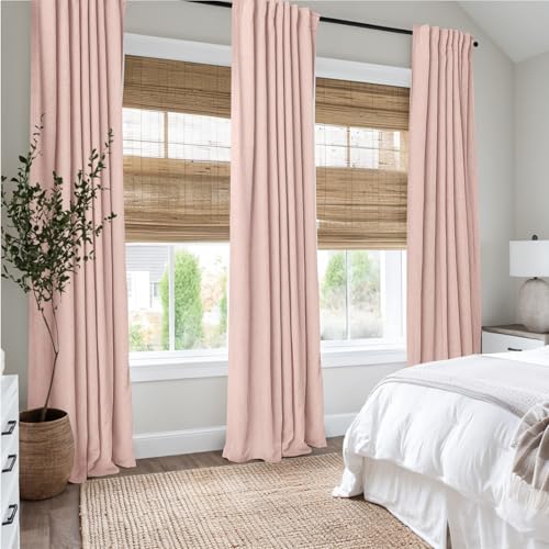 INOVADAY 100% Blackout Curtains 84 Inches Length 2 Panels Set, Back Tab/Rod Pocket Linen Black Out Curtains for Bedroom, Thermal Insulated Window Drapes - Blush Pink, W50 X L84