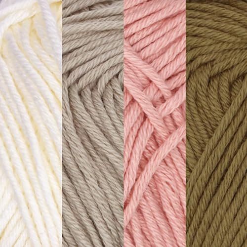 JubileeYarn Bamboo Cotton Sport Yarn - 50g/Skein - Shades of Neutral Tones - 4 Skeins