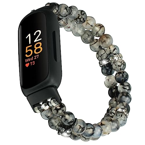 iLVANYA �r�[�Y�u���X���b�g ���f�B�[�X Fitbit Inspire 3�Ή� �t�@�b�V���� �n���h���C�h �p�[���r�[�Y �L�k���X�g���b�`�E�H�b�`�o���h Fitbit Inspire 3 �t�B�b�g�l�X�g���b�J�[�p (�u���b�N���m�E)
