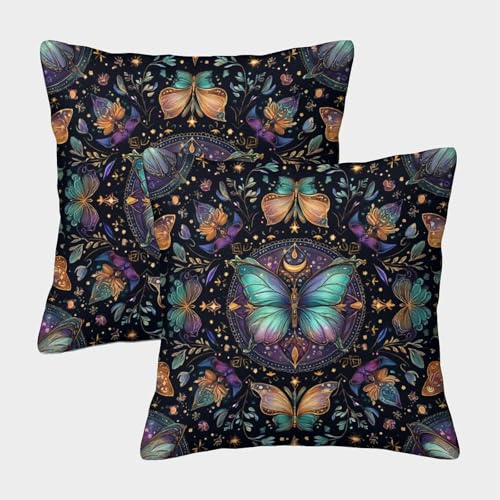 Mysterious Mariposa Estampada,Alas de Colores Funda De Cojín 40x40cm 2 Paquetes con Cerniera Invisibile Decorativo