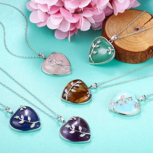 Hicarer 6 Pieces Heart Healing Crystal Necklaces Quartz Silver Rose Wrapped Gemstone Jewelry (Stylish Colors)4