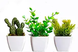 Kit 3 Vasos Decorativos com Plantas Artificiais - Decoração para Casa/Escreitório(KIT COM CACTO VASO QUADRADO)