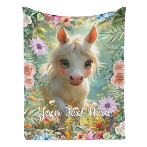 Manta de caballo, mantas con nombre personalizables, manta ultrasuave y acogedora para sofá, cama, camping, picnic, 60 x 80 pulgadas