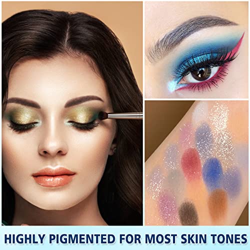 Blue Glitter Eyeshadow Palette, 18 Color Matte Shimmer Eyeshadow Palette Highly Pigmented For Christmas Halloween Smoky Makeup Daily Natural Eye Makeup Girls Women Blue Eye Shadow Makeup Palette #TOP4