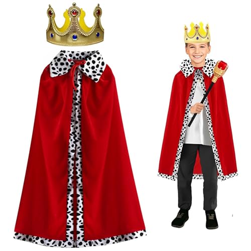 AHEJIOO Prinz Umhang Kinder, Umhang könig Mit Krone König, Kostüm Kinder Jungen, König Kostüm Kinder Für Prinzenparty, Karneval, Cosplay, Halloween, Kindertag, 90cm Für Kinder Von 90–135cm