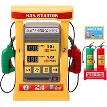 Vaguelly Toys Gas Station Model Toy Gas Station Playset Mini Gas Pump Simulation Gas Station Toy Set for Kids,with Gas Card and Fire Resoue,Yellow