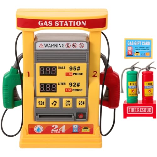 Vaguelly Toys Gas Station Model Toy Gas Station Playset Mini Gas Pump Simulation Gas Station Toy Set for Kids,with Gas Card and Fire Resoue,Yellow