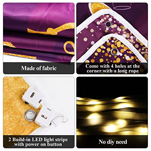 Image of Purple Graduation Banner with Led-Light Strips 71 inch x 43 inch Class of 2024 Congrats Grad Backdrop Graduation Party Decorations for 2024 Prom Graduation Party Decor Supplies