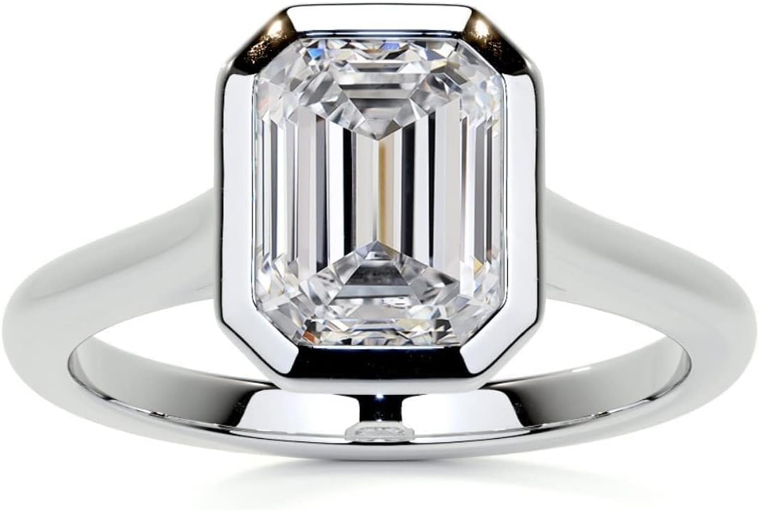 1-4 CT Emerald Cut Moissanite Solitaire Ring Diamond Engagement Rings for Women Wedding Bridal Set Bezel Eternity 10k/14k/18k Solid Gold Silver Antique Promise Gift for Her