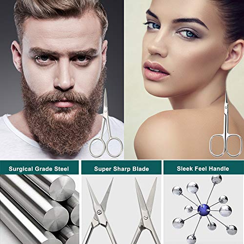 Bezox Small Scissors 2 Pcs Set - Nail Cuticle Scissors/Manicure Scissors Kit - Straight And Curved Blade Beauty Scissor For Beard/Mustache, Nose Hair, Ear Hair, Eyelashes And Eyebrow Trimming #TOP1