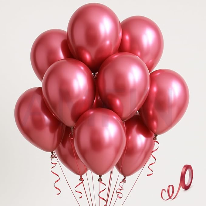 AMFIN (Pack of 10) 10 inch Metallic Chrome Balloons. Birthday, Anniversary Decoration Items - Hot Pink