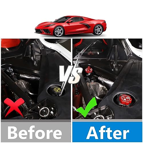 Aluminium Alloy Engine Oil Cap Radiator Cap Washer Cap Brake Fluid Cap Cover Trim Compatible with Chevrolet Corvette C8 2020-2023 2024 2025, Engine Cap Cover Set C8 Accessories 4PCS (Aluminum - Red)