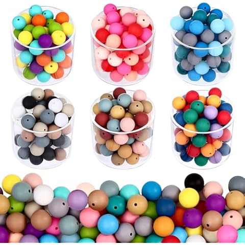 Draupnir 300Pcs Silicone Beads, 30 Colors 15mm Silicone Beads Bulk for Keychain Making Kit Silicone Round Rubber Focal Beads for Keychain, DIY Crafts Making Cover
