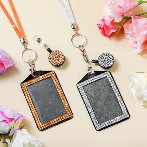 2 Sets Rhinestone Lanyard With Id Holder Lanyard Bling Badge Holder Diamond Id Card Sparkly Necklace Lanyard With Metal Clasp Key Ring Badge Reel For Women Nurse Teacher (White, Champagne) #TOP3