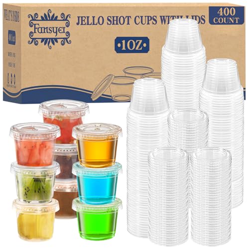 Fansyer 400 sets - 1 oz Containers with Lids Jello Shot Cups with Lids Bulk Clear Portion Cups Disposable Small Plastic Containers for Salad Dressing Condiments Sauce Snacks