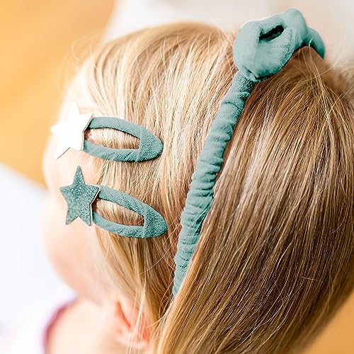 Papierdrachen Special Hair Accessories Set with Headband, Glitter Hair Clips, Hair Bobbles Combined with High-Quality Muslin Fabric - Petrol - for Girls and Women - Image 2