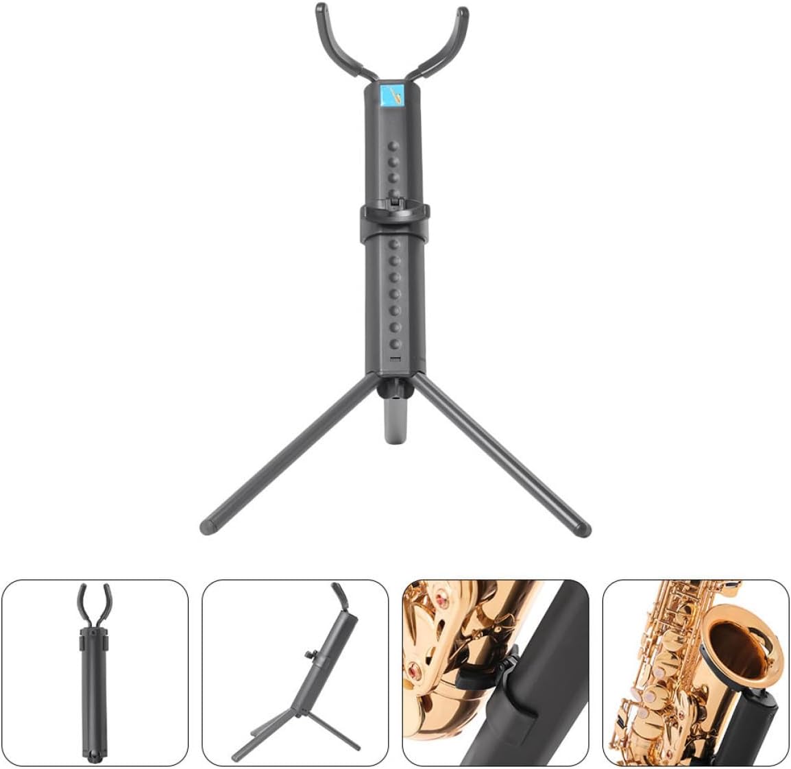 GALPADA Portable Foldable Tenor Saxophone Stand Non-skid Creative Sax Bracket with Blue Case for Desktop Storage and Performance