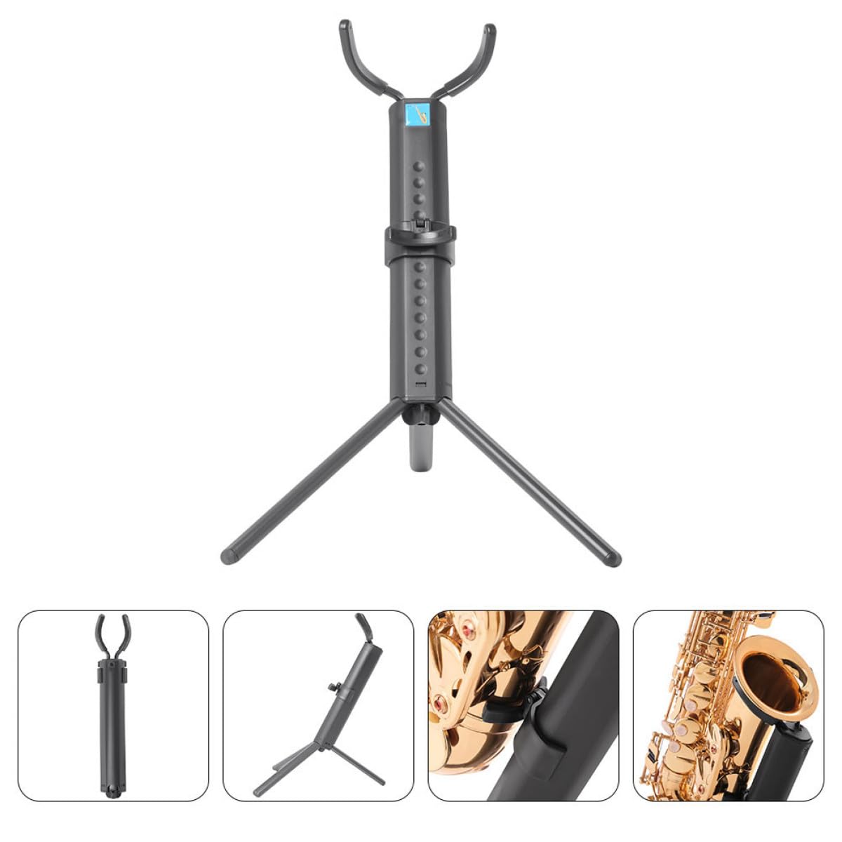 Rutschfester Tenorsaxophonständer, Faltbar, Tragbar, Stabil für Saxophon | Schwarz, Kunststoff und Metall, Leichtes Design, Aufbewahrung und Präsentation, Kompaktes Zubehör für Saxophon