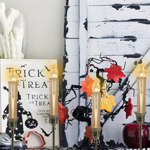 Image of Flameless LED Taper Candles with Clips, 4 inch Battery Operated Window Candles with Remote Timer Mini LED Chandelier Candlesticks for Home Decor Wedding Church Party & Tree Lighting,10 Pack,Gold
