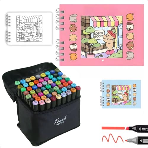 Kit Livro De Colorir Bobbie Goods Com Conjunto De Canetas Marcador Permanentes Pontas Dupla 60 Cores