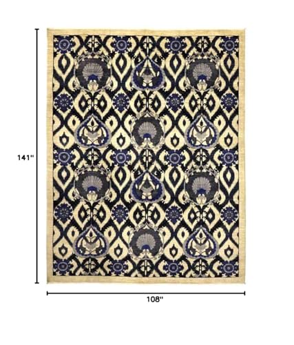 Solo Rugs Suzani Lily One of a Kind Hand Knotted Area Rug, Navy, 9' 0" x 11' 9"