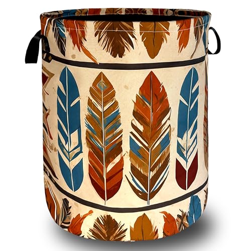 Image of Feather Laundry Basket Oxford Cloth Foldable Hamper 18.9x16.5 Inch | With Handle Tote Bag Colorful Boho Laundry Hamper Clothes Storage Bucket Toy Organizer For Bathroom /Laundry /Bedroom