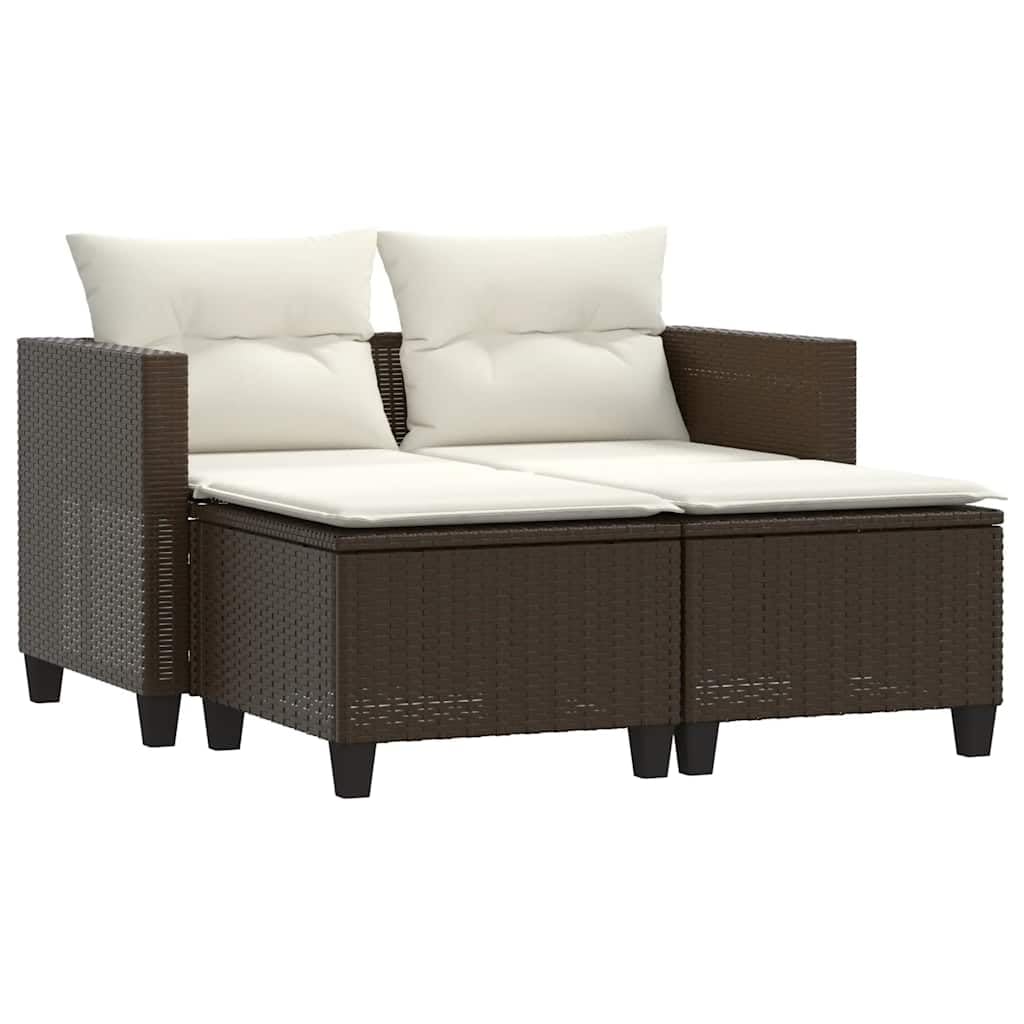Divano da giardino a 2 posti con sgabelli, in rattan, poltrona da giardino, terrazza, balcone, poltrona relax per giardino, terrazza, balcone, marrone