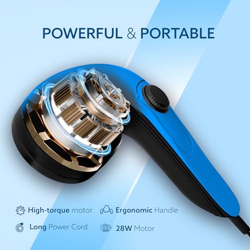 Image of AGARO Atom Plus Electric Handheld Full Body Massager, 4 Massage Heads, Mesh Cover, Variable Speed Settings for Muscle Relief and Relaxation, Back, Leg & Foot (Blue)