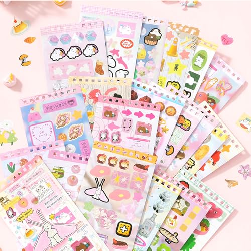 Image of 20 Sheets INS Style Cute Cartoon Sticker Book - Kawaii Stickers for Journaling Junk Journal Scrapbooking Planner DIY Crafts
