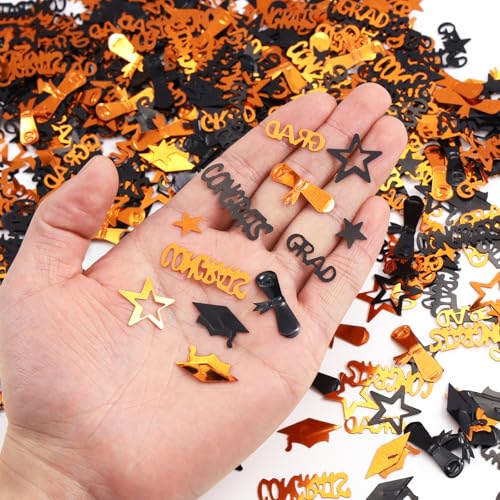 Image of Orange and Black Graduation Confetti 2026, 1000 Pcs Congrats Grad Confetti Class of 2026 Party Table Centerpiece for Graduation Party Decorations