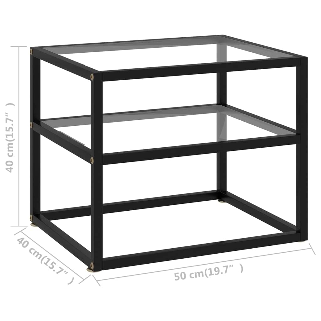 Stolik konsolowy ze szkła hartowanego 50 x 40 x 40 cm, przezroczysty stolik pomocniczy z malowaną proszkowo stalową ramą, stabilny stolik szklany z półkami zapewnia dodatkowe miejsce do