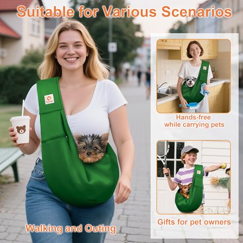 Image of Tomkas Dog Sling Carrier for Small Dogs Puppy Carrier for Small Dogs (Emerald Green, Adjustable Strap & Zipper Pocket)