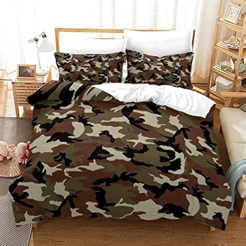 Tomifine Duvet Cover Army Camouflage Single Bedding Set and 2 Pillowcase Set Microfiber Soft Zipper Closure Quilt Cover for Kids Boys (King 230x220 cm,Camouflage) Cover