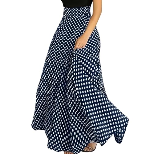 chouyatou Women's Elegant High Waisted Polka Dot A Line Pleated Swing Bohemian Maxi Skirt