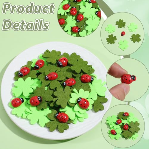 Mariquitas de madera mini y tréboles de fieltro coloridos autoadhesivos 3D 6