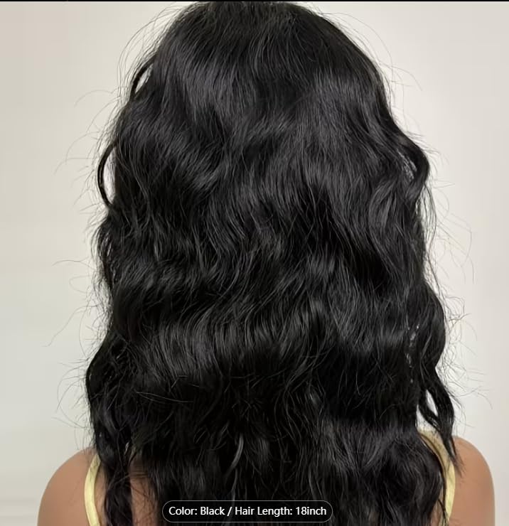 Image of 18-inch Layered Black Long wavy Wigs for Women with Bangs, Synthetic Highlight Natural Daily Party Wig (Black)