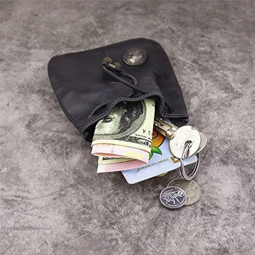 Genuine Leather Coin Purse Small Coin Purse Key Bag Mini Wallet with Pull Cord Style Coin Pouch for Women Men(Yellowish-brown) 5