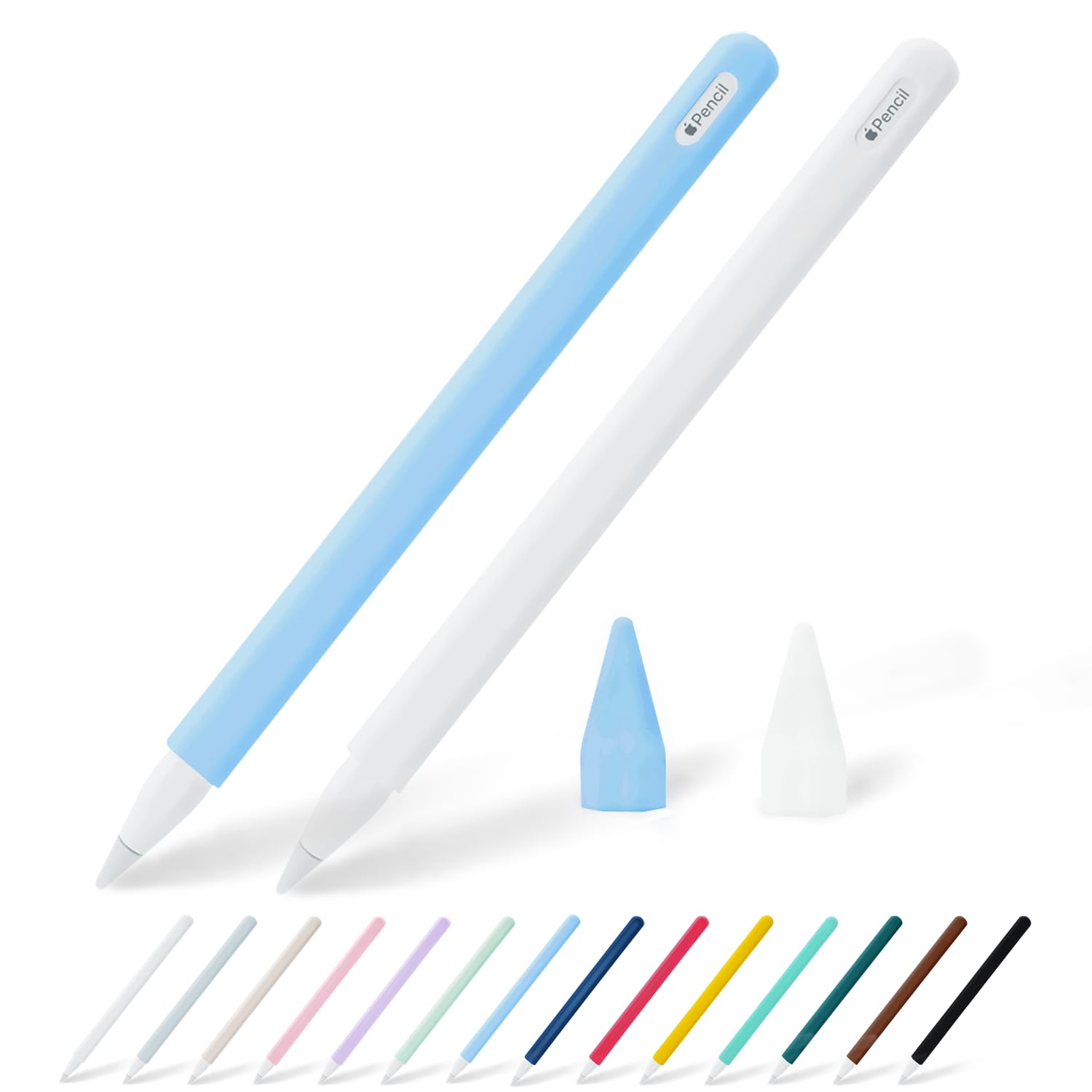 KELIFANG Silicone Case Sleeve Cover for Apple Pencil 2nd Generation & Apple Pencil Pro 2024, Protective Skin Holder Grip and Tip Cap Accessories Compatible with iPad Pro 11 12.9 inch, Sky Blue+White