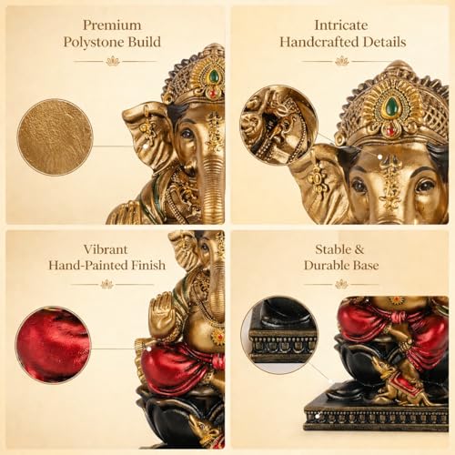 Image of ARMONIA Premium Lord Ganesha Idol for Home Decor - 9.8Inch Handmade Ganesh Murti |Antique Finish Ganpati Statue for Mandir,Office Desk |Polystone |Best Spiritual Gift for Diwali,Wedding & Housewarming