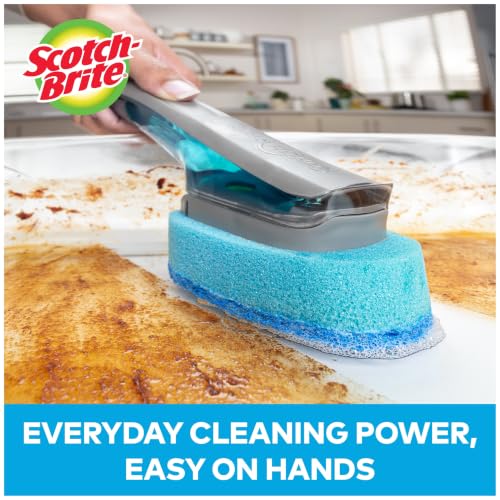 Image of Scotch-Brite Advanced Soap Control Non-Scratch Dishwand Kit, 1 Dish Wand & 5 Sponge Refills, Prevents Soap from Leaking, Leak-Free Guarantee, Best for Nonstick Pots and Pans, Glass, Tubs, & Showers