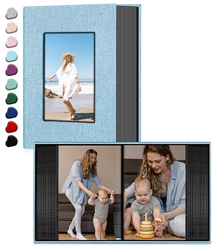 Image of Ejblfe Photo Album 4x6,Linen Cover Slide-in Photo Album Book Can Holds 100 4x6 Photos with 50 Black Sheets for Family,Wedding,Baby and Holiday Pictures (Blue)