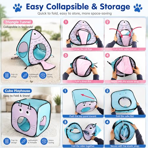 Image of Rypet Cat Toy Tunnel and Cubes Bundle - Interactive Crinkle Collapsible Cat Tube and Foldable Cubes Playground for Kitty, Rabbit, Puppy, Ferret Hiding Hunting and Resting